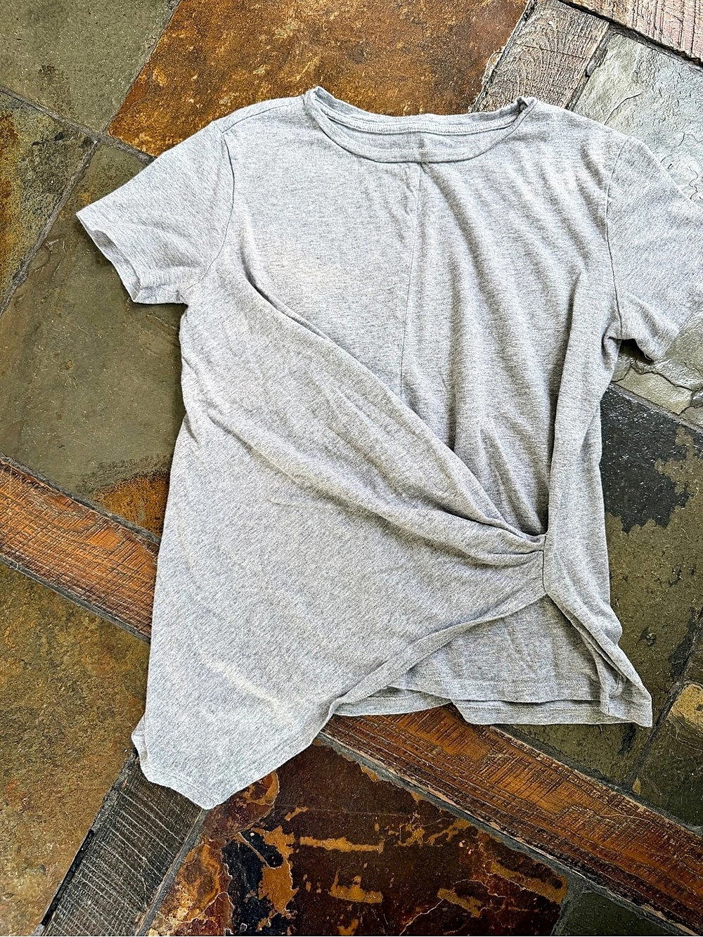 Nine West Gray Draped Twist Front Top